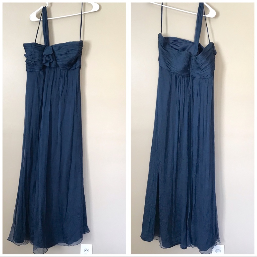 Amsale Blue Silk One Shoulder Bridesmaid Dress